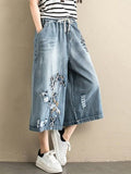 Ethnic Style Wide-leg Pants Embroidery Jeans