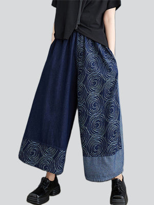 Women's Stylish Patchwork Print Elastic Waist Staight-Leg Jeans