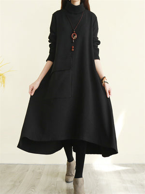 Women's Elegant High Necked Long Sleeve Winter Dress