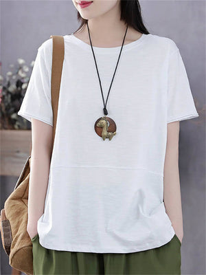 Comfort Round Neck Solid Color T-Shirts for Petite Woman