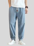 Casual Drawstring Ankle Banded Denim Pants