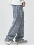 Fashion Cross Decorated Loose Wide Leg Jeans