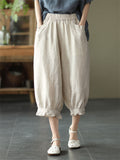 Comfortable Solid Color Elastic Cropped  Harem Pants For Lady