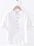 Vintage V-Neck Half Sleeve Comfy Linen Shirt for Men