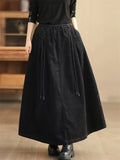 Vintage Corduroy Pleated A-Line Skirt for Women