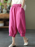 Comfortable Solid Color Elastic Cropped  Harem Pants For Lady