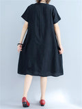 Women's Cozy Cotton Linen Midi Dress for Summer