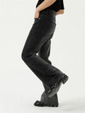 Black Gray Fit Slim Floor-Length Jeans For Men