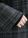 Women's Retro Plaid Crew Neck Single-Breated Faux Woolen Overcoat