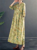 Cotton Linen Floral Slim Women's Dresses