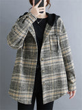 Women's Trendy Hooded Button Up Plaid Jacket