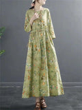 Cotton Linen Floral Slim Women's Dresses