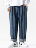 Plus Size Washed Solid Wide Leg Jeans For Men