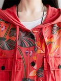 Floral Printed Hooded Jacket With Pockets