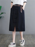 Solid Slit Korean Style Skirt For Female