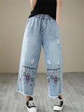Casual Wide-leg Pants Embroidery Jeans