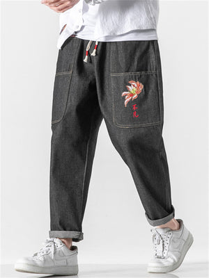 Men's Floral Embroidered Pocket Jeans