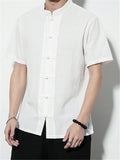 Short Sleeve Solid Color Stand Collar Shirts