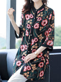 Floral Printed 3/4 Sleeve Chiffon Long Shirts