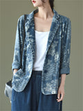 Women's Stylish Floral Printed Denim Blazer Jacket