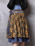 Patchwork Design Plaid Retro Denim Skirt