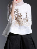 Stand Collar Loose Embroidery Chiffon Shirts