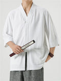 Men's Half Sleeve Knot Button Relaxed Plain Linen Shirt