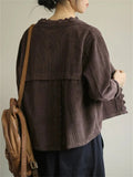 Simple Graceful Corduroy Autumn Lace Women's Short Jackets