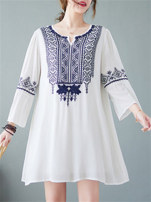 Cotton Linen Half Sleeve Summer Lady Dresses