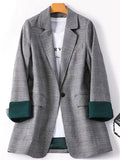 Fashion British Style One Button Plaid Blazers for Women