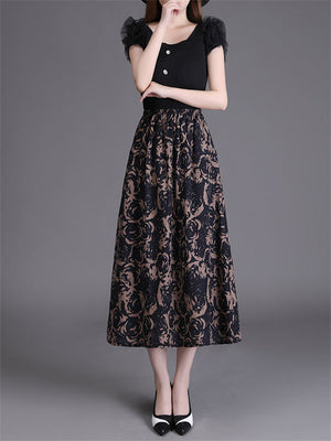 Cotton Linen Comfortable Leaf Long Skirt