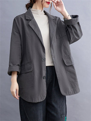 Simple Design Casual Loose Comfort Cotton Blazers For Women