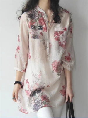 Women's Stylish Mid-length Floral Linen Shirts