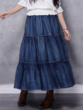 Loose Tiered Skirt Denim Long Skirt