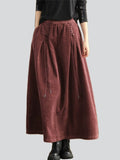 Vintage Corduroy Pleated A-Line Skirt for Women