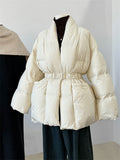 Women's Chic V Neck Tie-Waist Wrap White Duck Down Coat