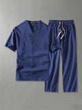 Mens Loose Comfy Vintage Linen Sets