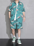 Men's Cool Streetwear Crane Print Short Sets