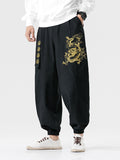 Embroidery Dragon Cotton Linen Harem Pants