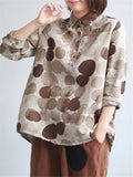 Lapel Loose Dots Printed Long Sleeve Shirts