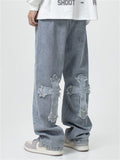 Fashion Cross Decorated Loose Wide Leg Jeans