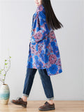 Retro Printed Drawstring Hooded Trench Jacket