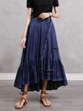 Irregular Plicated Retro Denim Long Skirt