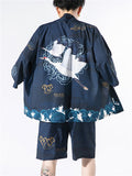 Men's Chinese Style Printed 3/4 Sleeve 2-Pieces Kimono Sets