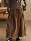 Vintage Corduroy Pleated A-Line Skirt for Women