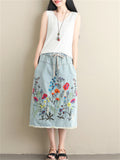 Women's Denim Embroidery Long Skirts