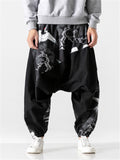 Japanese High Street Cranes Printed Loose Pants for Men