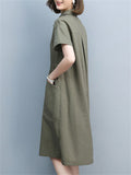 Solid Color Cotton Linen Dresses For Women