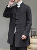 Men's Graceful Retro Solid Color Cotton Midi Pattern Coats