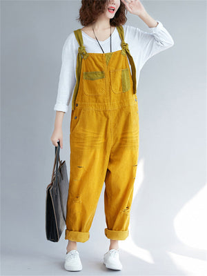 Corduroy Causal Wide-leg Denim Jumpsuits